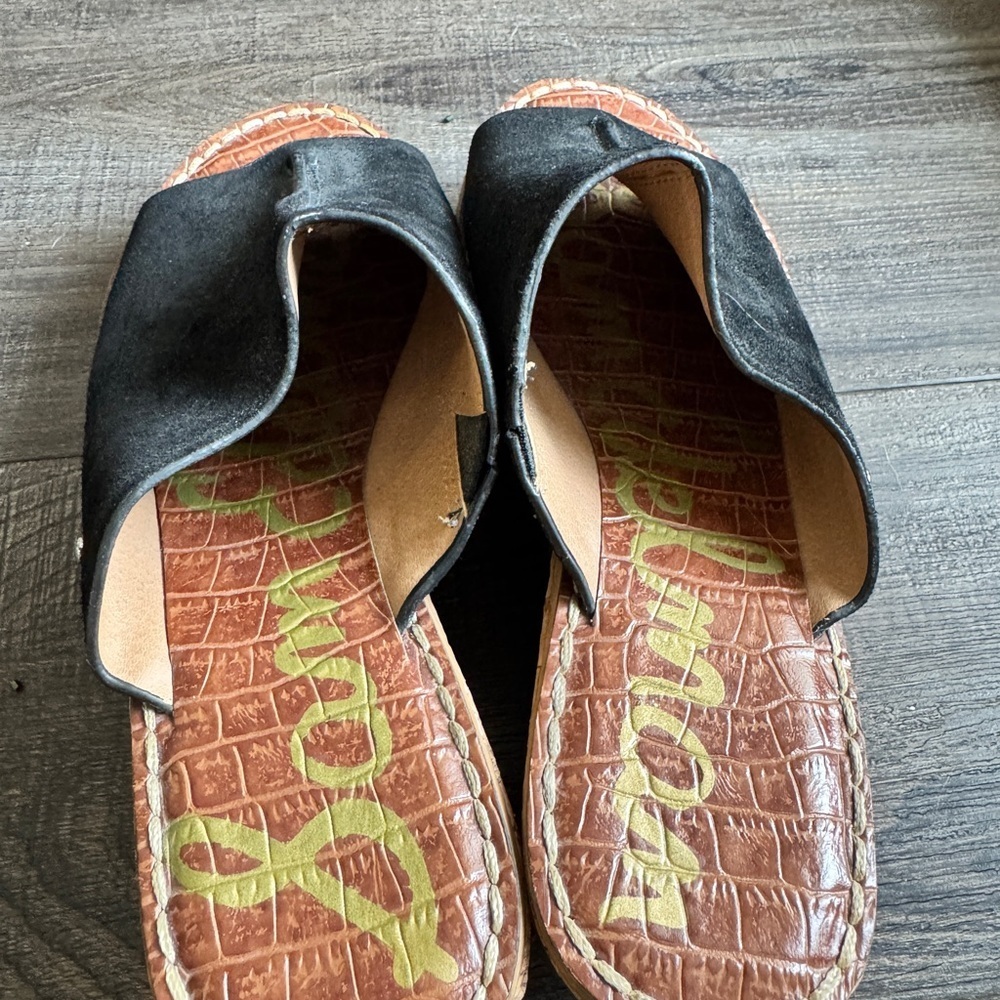 Sam Edelman Black Suede Wedge Mules - Picture 6 of 7